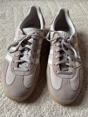 Adidas Gazelle Beige Suede Low-Top Sneakers with White Interior and Gold Logo